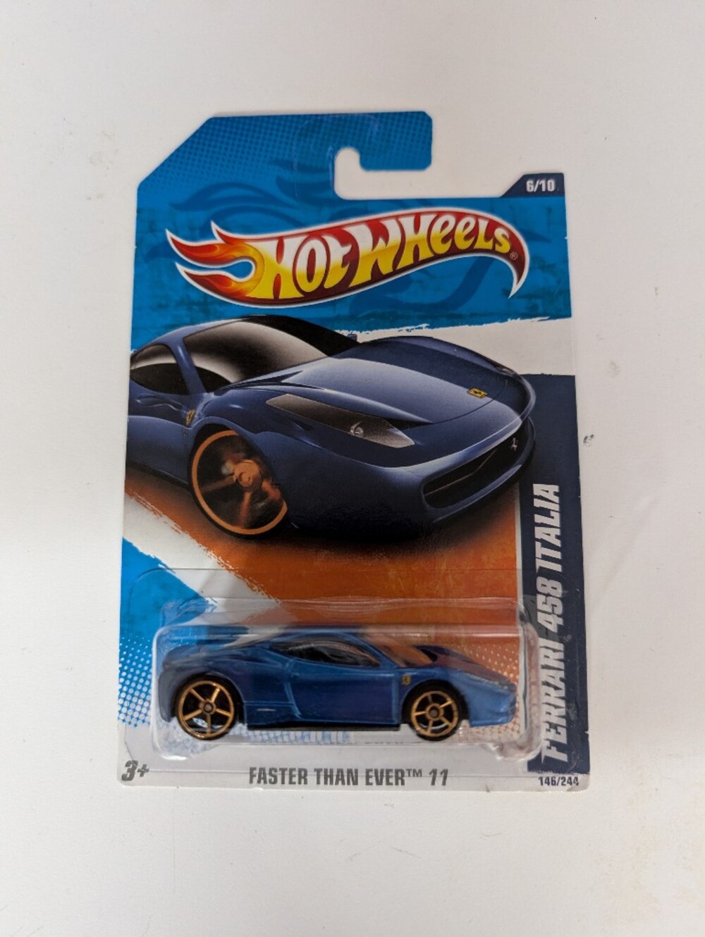 2011 HOT WHEELS BLUE FERRARI 458 ITALIA, FASTER THAN EVER '11, HW #146, VHTF